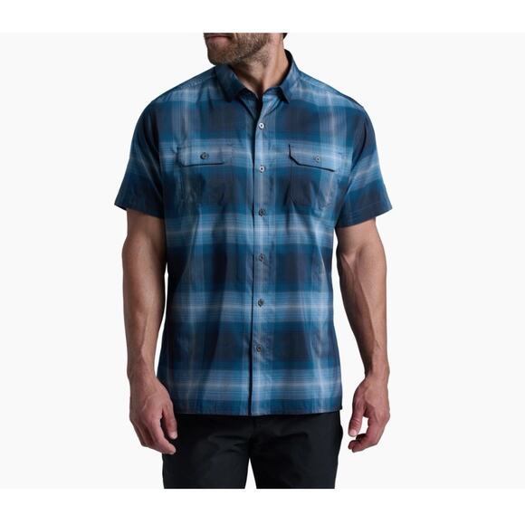 Kuhl Response Shirt Mens XXL 2XL Blue Gray Plaid Short Sleeve Button Up Hiking - Picture 1 of 6